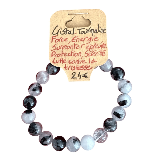 Bracelet Cristal de Roche Tourmaline ~ 6 mm et 8 mm